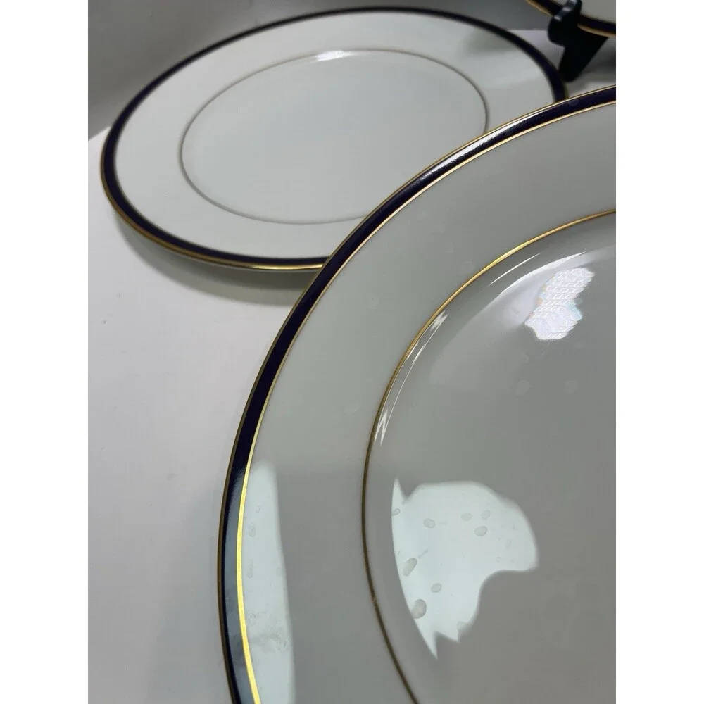 Lenox Oxford Annapolis Blue Bone China Gold Trim Dinner Plate Set Of 5